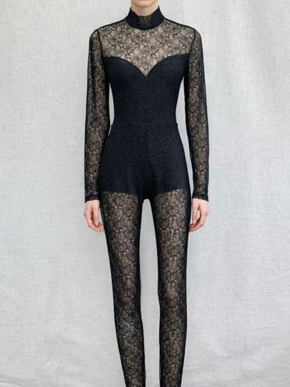 All Saints Long-Sleeve Lace Black Bodysuit (NWT)